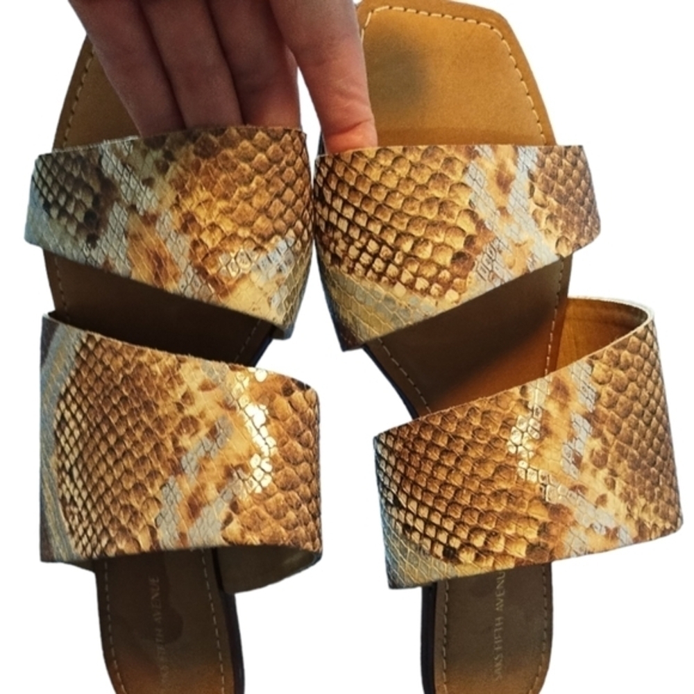 Sacks Fifth Avenue Slide Leather Snake Sandals